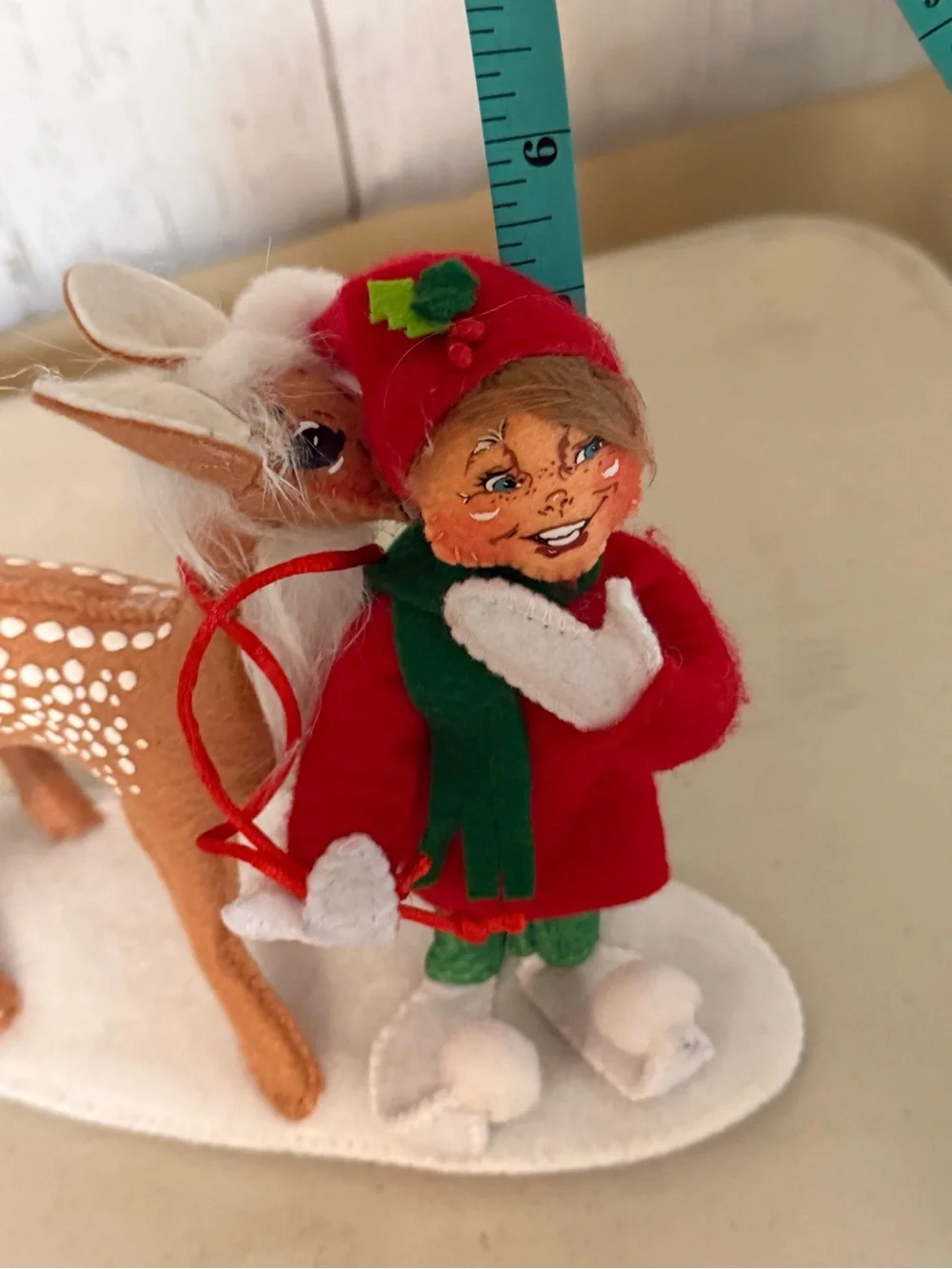 Holiday Elf and Fawn Figurine - Red & Green Holiday Decor
